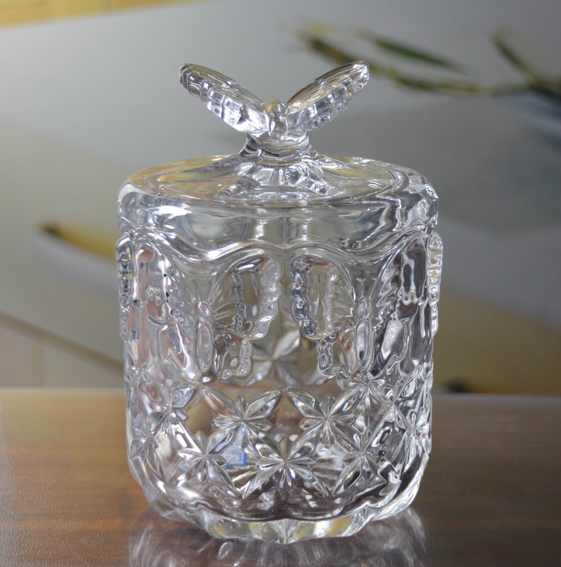 جودة Butterfly Embossed Creative Crystal Glass Storage Jars مصنع
