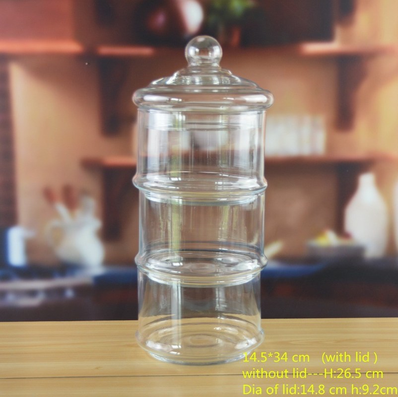 جودة Stackable 3 Layers Tower Shaped Glass Storage Jars مصنع