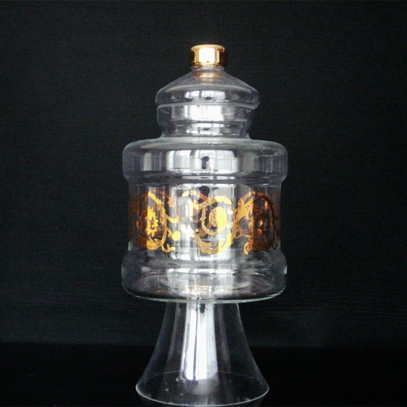 جودة Large Footed Glass Storage Jars With Gold Decoration Decal مصنع