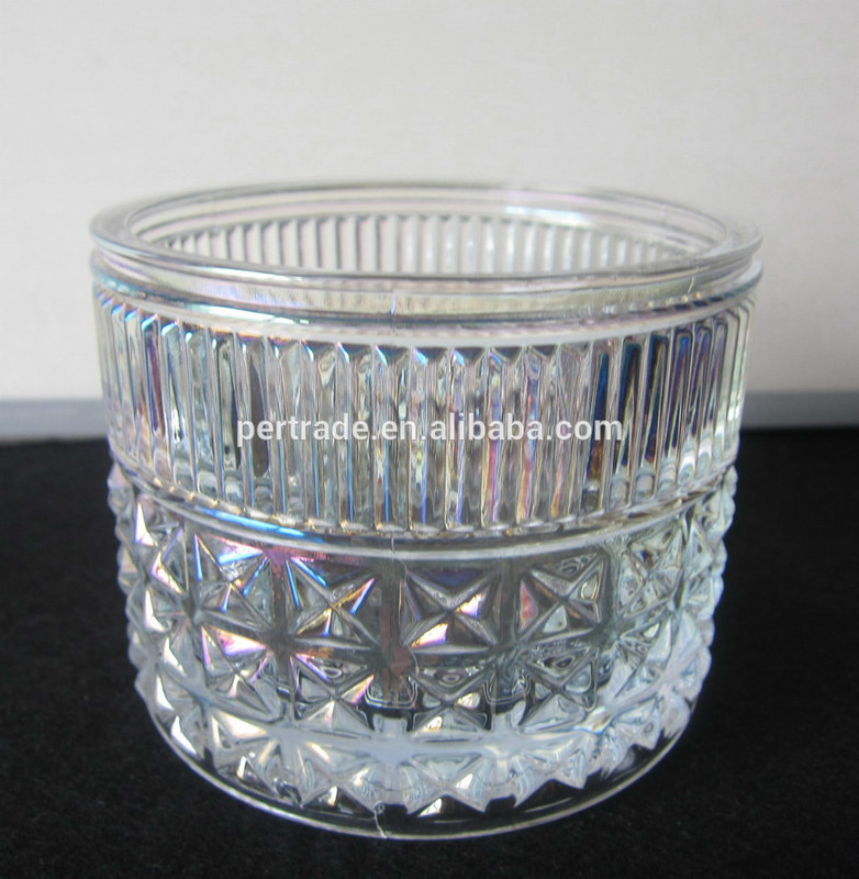 جودة Embossed Diamonds Pattern Glass Storage Jars With For Candle مصنع