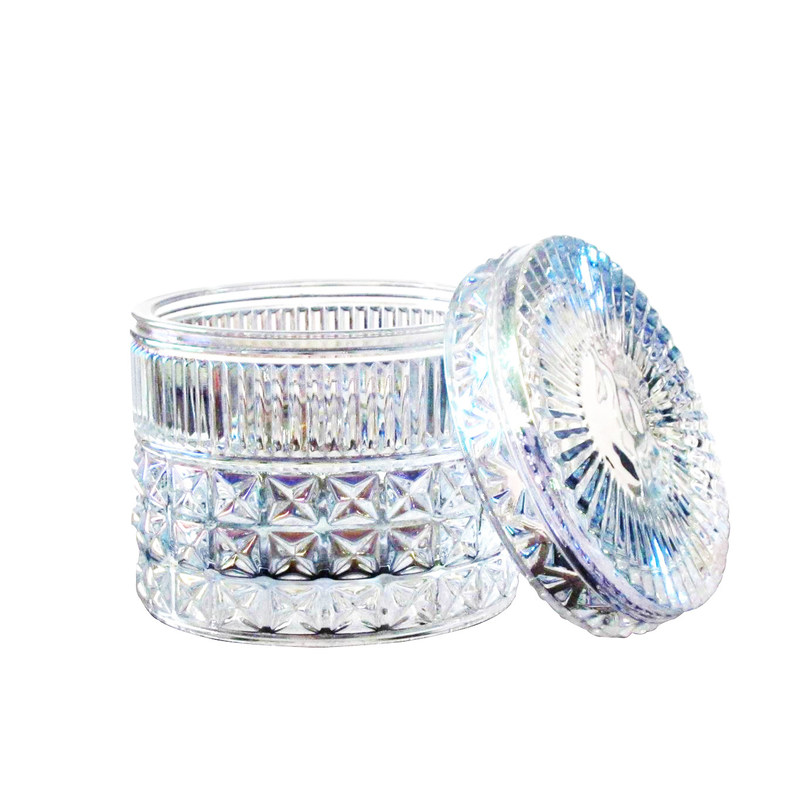 جودة Embossed Diamonds Pattern Glass Storage Jars With For Candle مصنع