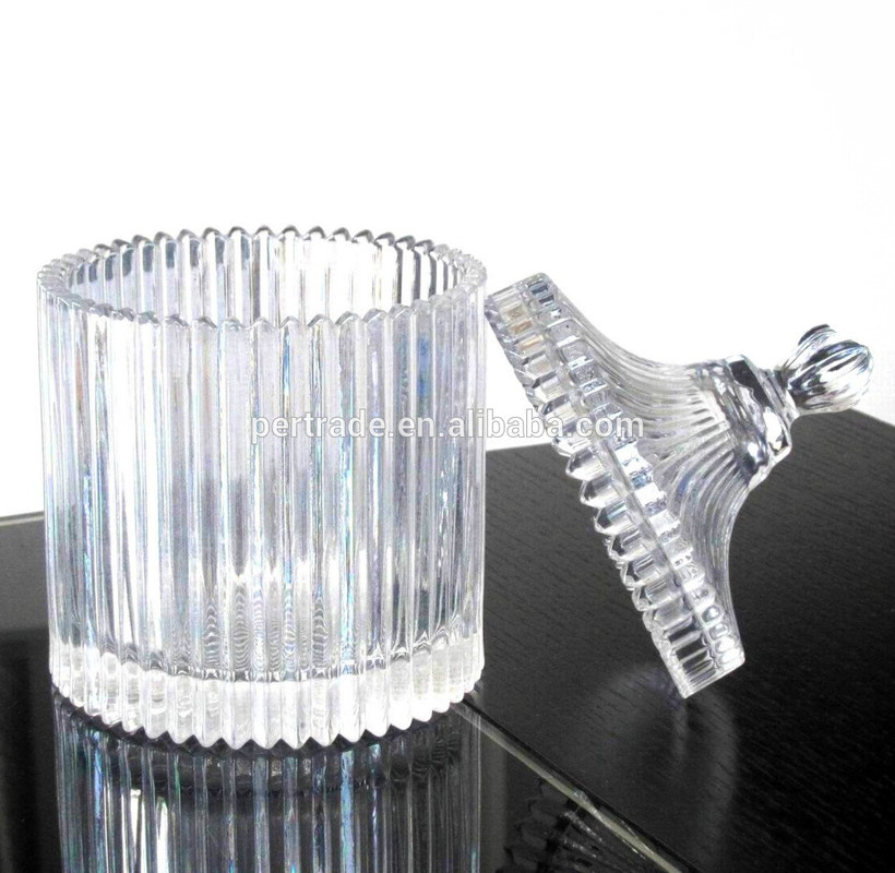جودة home Embossed Stripes Large Glass Container With Lid مصنع