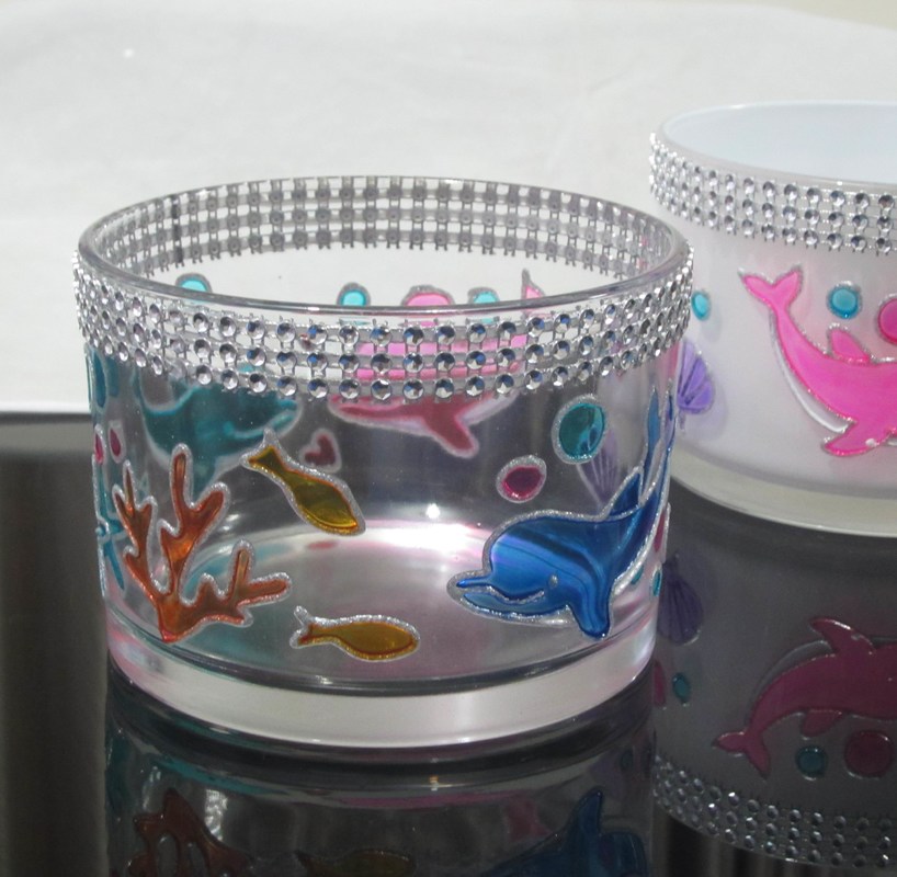 جودة Handpainted Votive Candle Holders With Ocean Fish Pattern مصنع