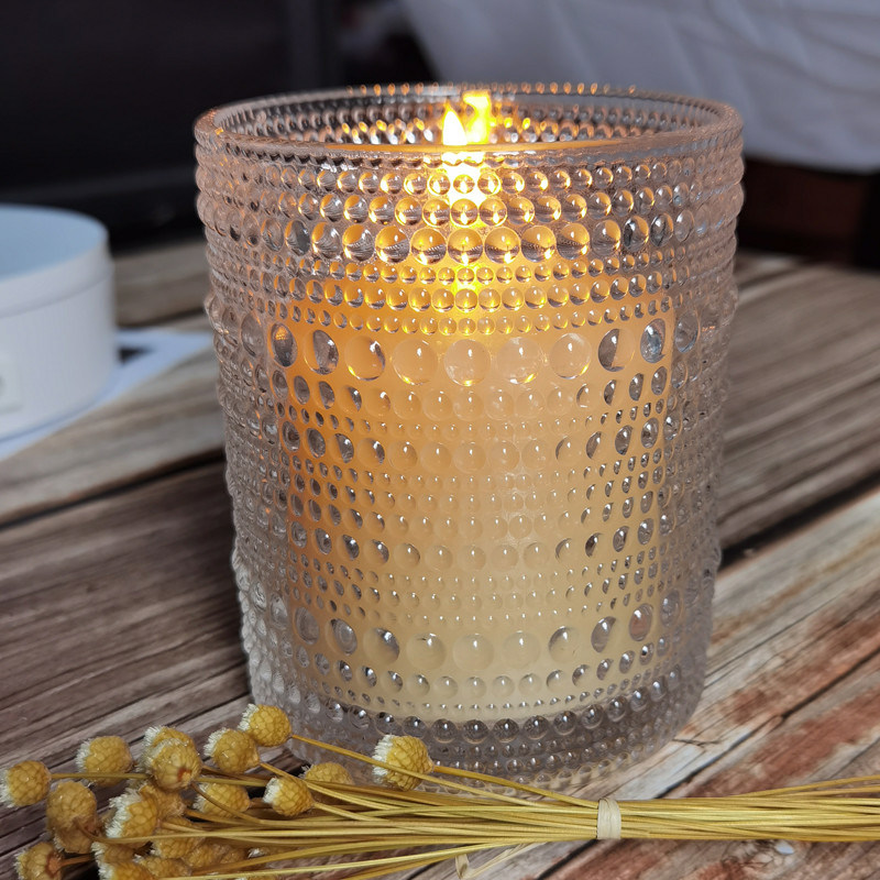 جودة Customized Embossed Beads Strings Glass Votive Candle Holders ,  Glass Cylinder Candle Holders مصنع