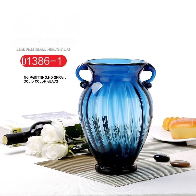 جودة Solid Color Two Ears Glass Bottle Vase , Flower Vase Glass For Home Decor مصنع