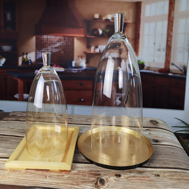 جودة Transparent Lead Free Handled 21" Glass Dome Cloche مصنع