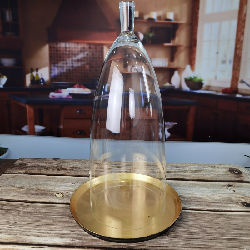 جودة Transparent Lead Free Handled 21" Glass Dome Cloche مصنع