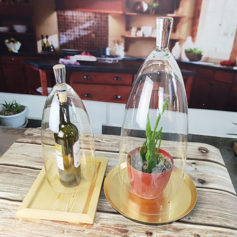 جودة Transparent Lead Free Handled 21" Glass Dome Cloche مصنع