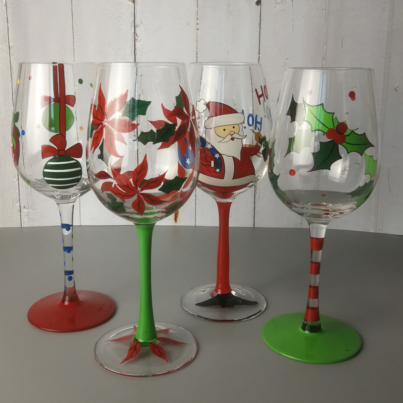 جودة FDA Holiday Gift Hand Painted Festival Wine Glass مصنع
