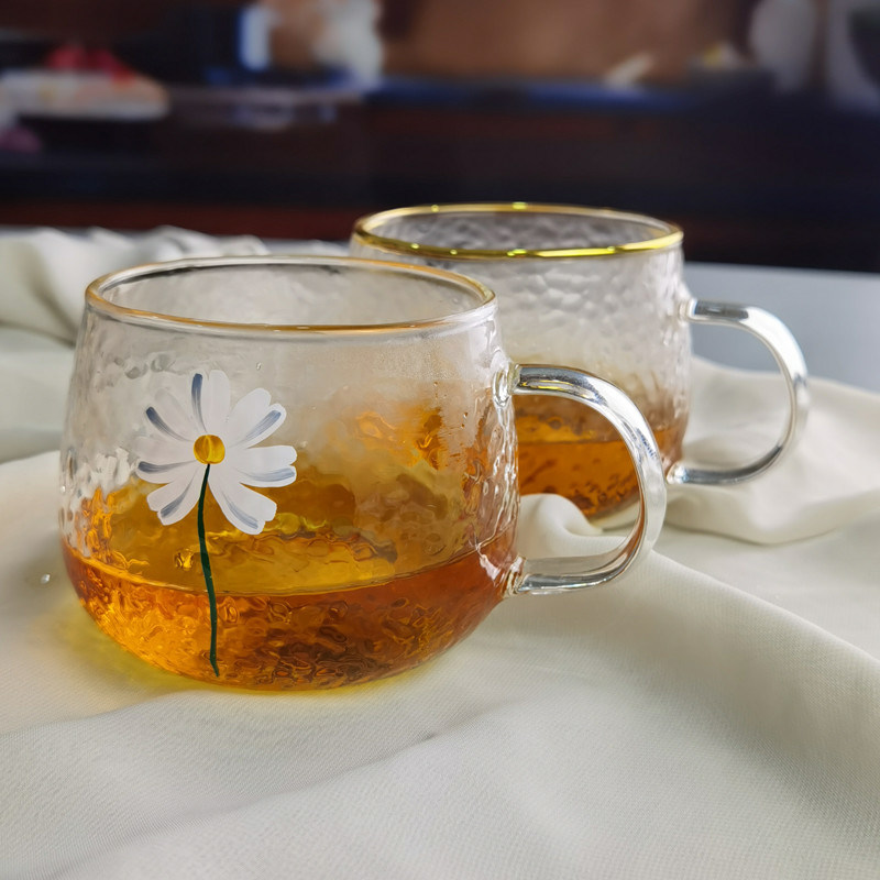 جودة Borosilicate Hammered Texture Tumbler Drinking Glasses With Golden Rim مصنع