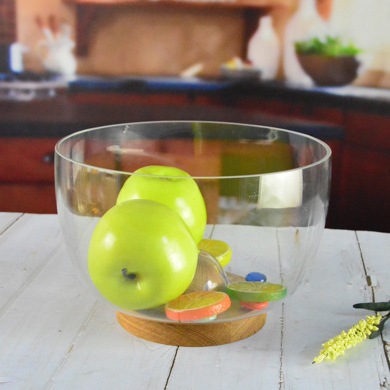 جودة وعاء السلطة الزجاجي التخزين الزجاجي 9 بوصة مصممة مع الزجاج الزجاجي يدويا وموقف الخشب الصلب عرض قمة القاع الذي يعزز أي تجربة تناول الطعام مصنع