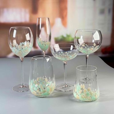 جودة Customized Hand Blowned Half-confetti Lead Free Crystal Wine Glass Set مصنع