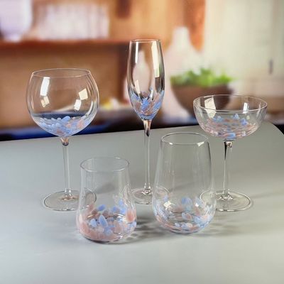 جودة Customized Hand Blowned Half-confetti Lead Free Crystal Wine Glass Set مصنع
