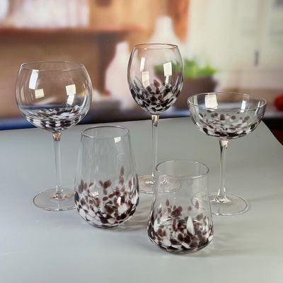 جودة Customized Hand Blowned Half-confetti Lead Free Crystal Wine Glass Set مصنع