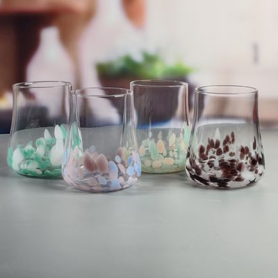 جودة Customized Hand Blowned Half-confetti Lead Free Crystal Wine Glass Set مصنع