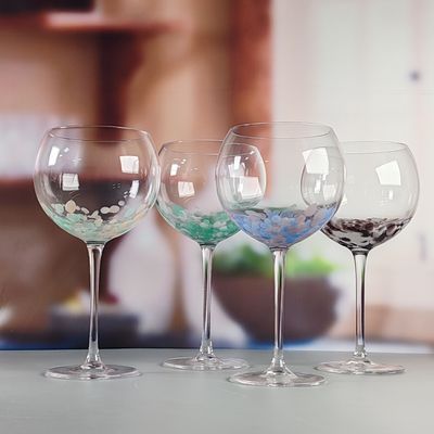 جودة Customized Hand Blowned Half-confetti Lead Free Crystal Wine Glass Set مصنع