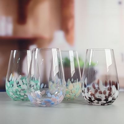 جودة Customized Hand Blowned Half-confetti Lead Free Crystal Wine Glass Set مصنع