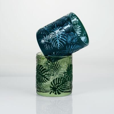 جودة Embossed Tropical Monstera Leaf Glass Candle Holder with 200ml Capacity in Lead-Free Crystal Glass مصنع