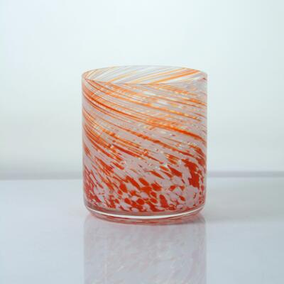 جودة Hand-blown Orange Swirl Confetti Glass Cup - Artisan Crafted Drinking Glass for Whiskey and Cocktails مصنع