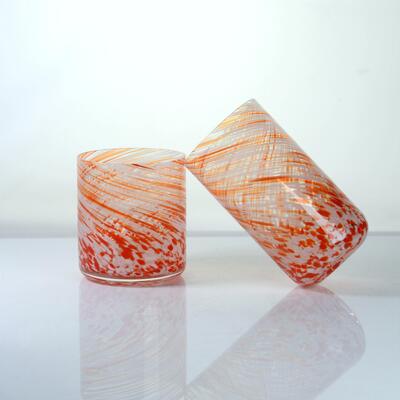جودة Hand-blown Orange Swirl Confetti Glass Cup - Artisan Crafted Drinking Glass for Whiskey and Cocktails مصنع
