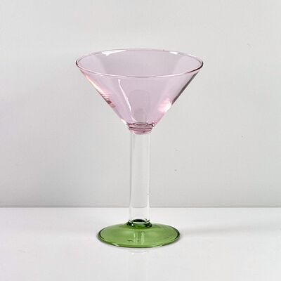 جودة Hand Blown Borosilicate Stemmed Wine & Cocktail Glass Set, Pink Bowl with Green Hollow Stem Base, Colored Spray Tinted Art Goblets for Bar, Wedding & Table Decor مصنع