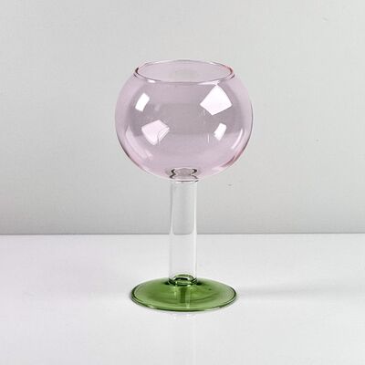 جودة Hand Blown Borosilicate Stemmed Wine & Cocktail Glass Set, Pink Bowl with Green Hollow Stem Base, Colored Spray Tinted Art Goblets for Bar, Wedding & Table Decor مصنع