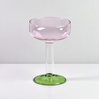 جودة Hand Blown Borosilicate Stemmed Wine & Cocktail Glass Set, Pink Bowl with Green Hollow Stem Base, Colored Spray Tinted Art Goblets for Bar, Wedding & Table Decor مصنع