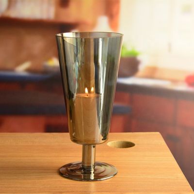 جودة Stemed Electroplated Grey Glass Candle Holder Centerpieces مصنع