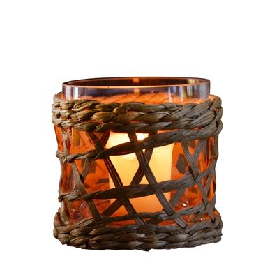 جودة Round Creative Glass Candle Holders With Wicker Sleeve مصنع