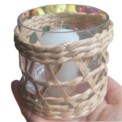 جودة Round Creative Glass Candle Holders With Wicker Sleeve مصنع