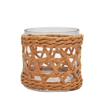 جودة Round Creative Glass Candle Holders With Wicker Sleeve مصنع
