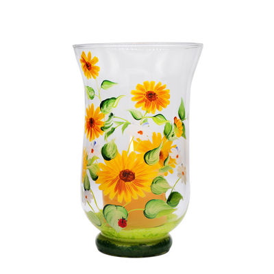 جودة Hand Painted Sunflower Pattern Glass Candle Holders For Home مصنع