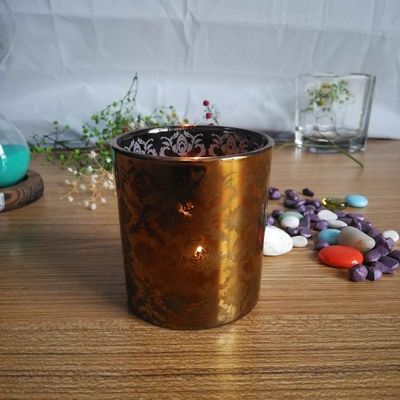 جودة Copper Glass Candle Holders With Laser Engrave Pattern مصنع