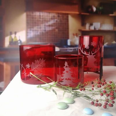 جودة Brosilicate Glass Candle Holders With Etched Christmas Pattern مصنع