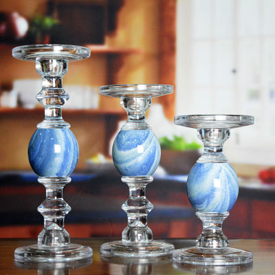 جودة Crystal 3 Size Long Stem Candle Holders With Marble Planet مصنع