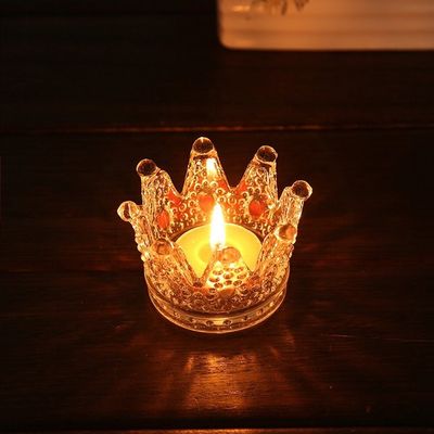 جودة Romantic Crown Tea Light Mini Votive Candle Holders ,  Glass Cylinder Candle Holders For Party مصنع