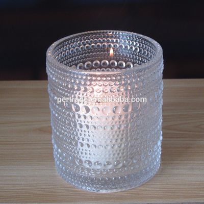 جودة Customized Embossed Beads Strings Glass Votive Candle Holders ,  Glass Cylinder Candle Holders مصنع
