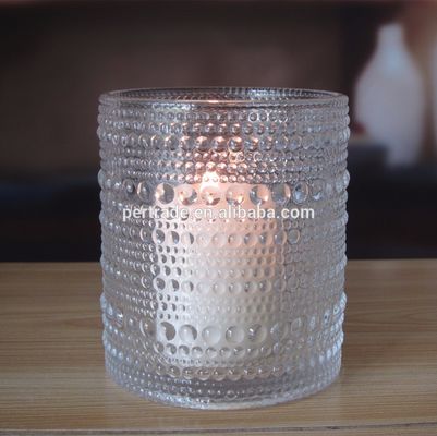 جودة Customized Embossed Beads Strings Glass Votive Candle Holders ,  Glass Cylinder Candle Holders مصنع