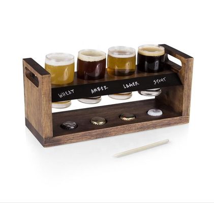 جودة Handmade 5oz Craft Beer Tasting Kit , Craft Beer Glasses Set With Wooden Paddle مصنع