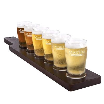 جودة Handmade 5oz Craft Beer Tasting Kit , Craft Beer Glasses Set With Wooden Paddle مصنع