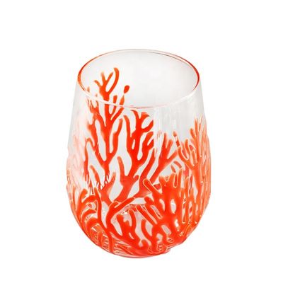 جودة Egg Shaped 500ml Crystal Wine Glass With Embossed Red Corals مصنع