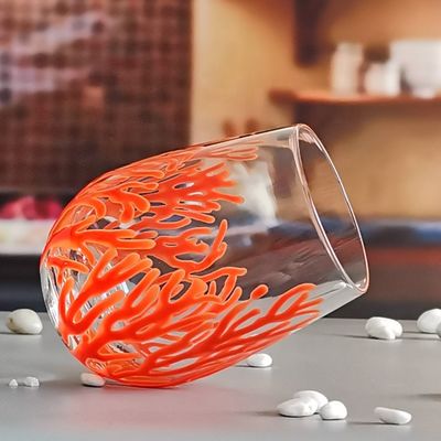 جودة Egg Shaped 500ml Crystal Wine Glass With Embossed Red Corals مصنع