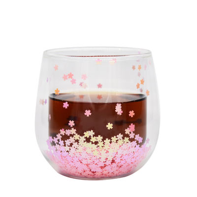 جودة Customized Double Wall Glass Coffee Cup Decorative Glitter Tumbler Drinking Glasses مصنع