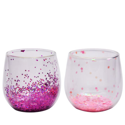جودة Customized Double Wall Glass Coffee Cup Decorative Glitter Tumbler Drinking Glasses مصنع