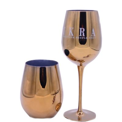 جودة Gold Plated 16oz Crystal Wine Glass With Decal Logo For Gift مصنع
