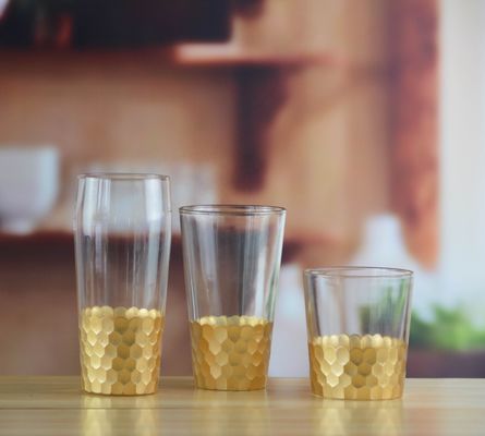 جودة 450ml Gold Cutted Honeycomb Stemless Crystal Wine Glass مصنع