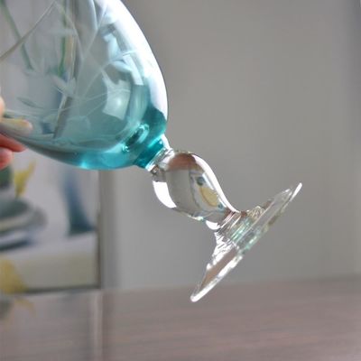 جودة Vintage Scandinavian Style Engraved Turqoise Crystal Wine Glass , Clear Goblet Glasses مصنع