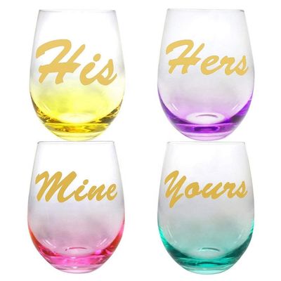 جودة Egg Shape  Stemless Clear Wine Glass ，Clear Stemless Wine Glasses With Golden Fonts مصنع