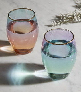 جودة Egg Shape  Stemless Clear Wine Glass ，Clear Stemless Wine Glasses With Golden Fonts مصنع