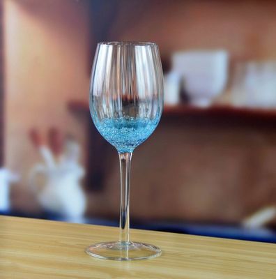 جودة Handmade Ocean Blue Wine Goblet Glass With Sparkling Bubbles مصنع
